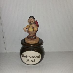 Vintage Ceramic Retirement Fund with Cork Stopper Figurine Vase